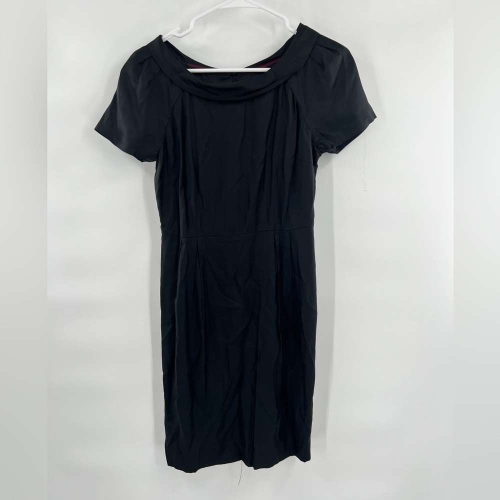 Boden black sheath dress silk blend boatneck size 2P